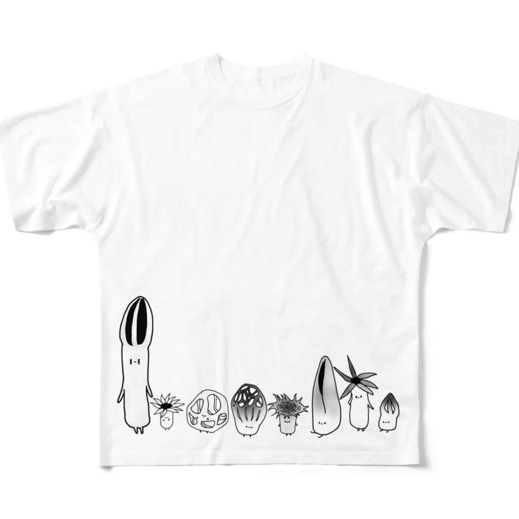 みかんじゅーすのアカカゴタケ科のみなさん（きのこ） All-Over Print T-Shirt