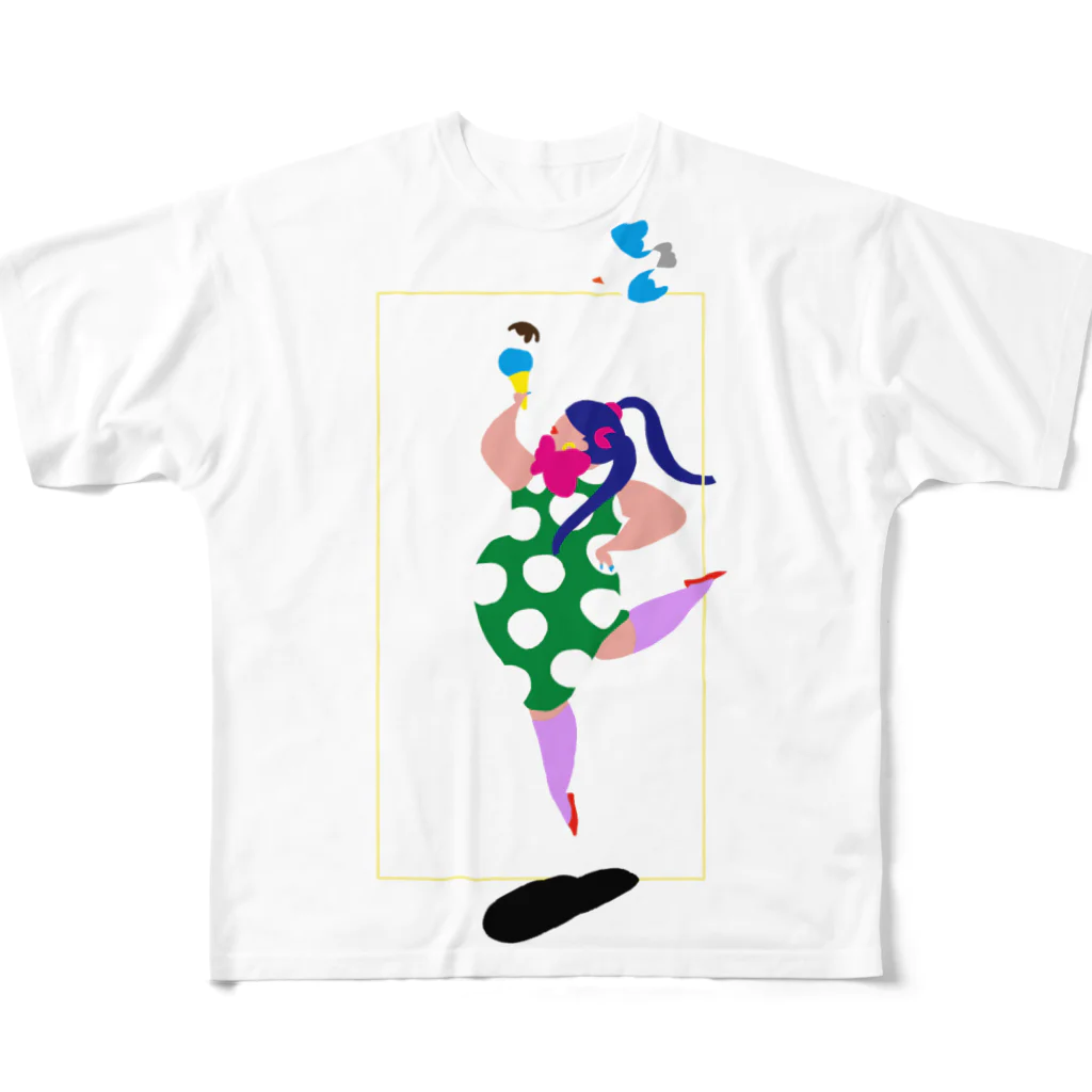 fig-treeの水玉の女01 フルグラフィックTシャツ