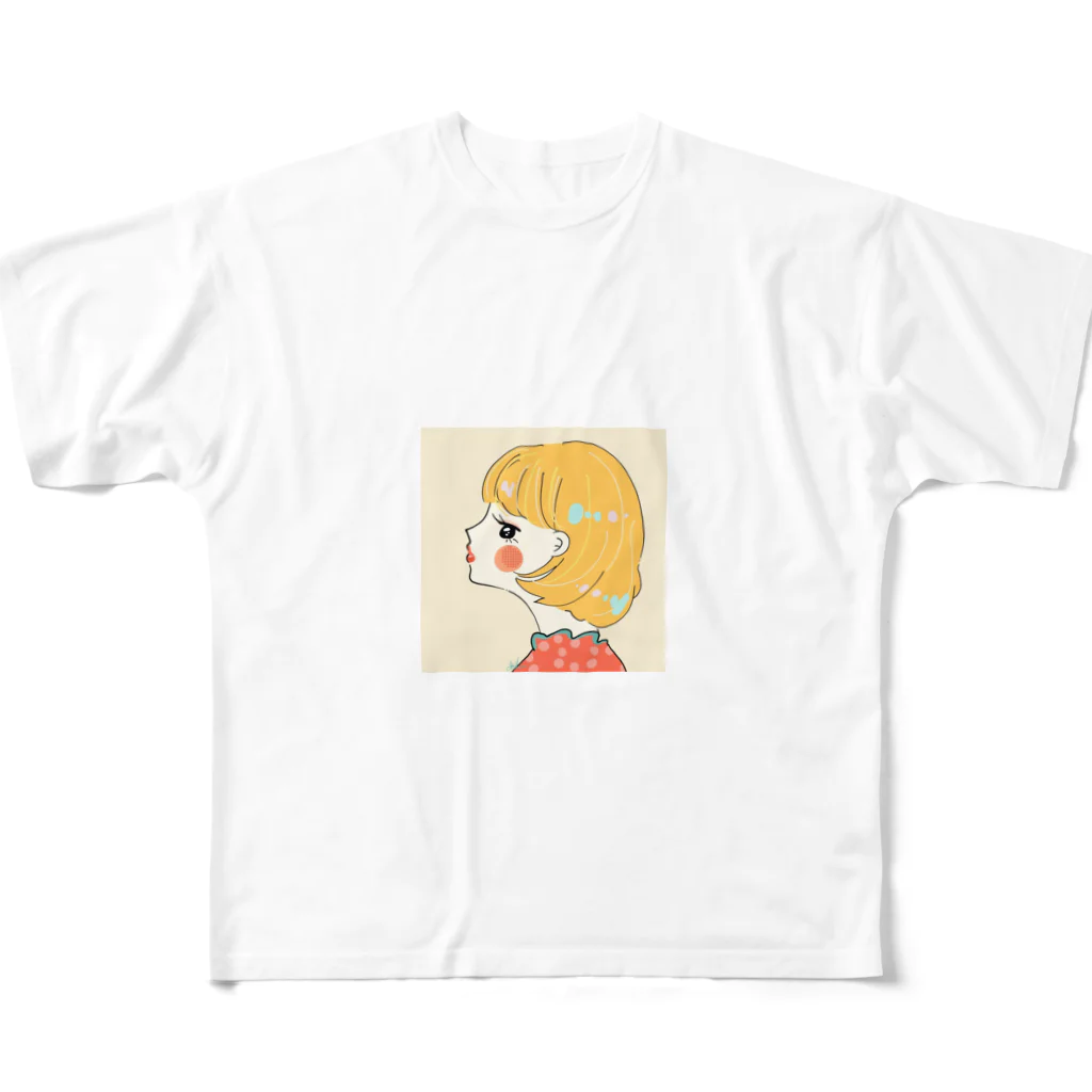 無糖 きな子のピアッシング フルグラフィックTシャツ