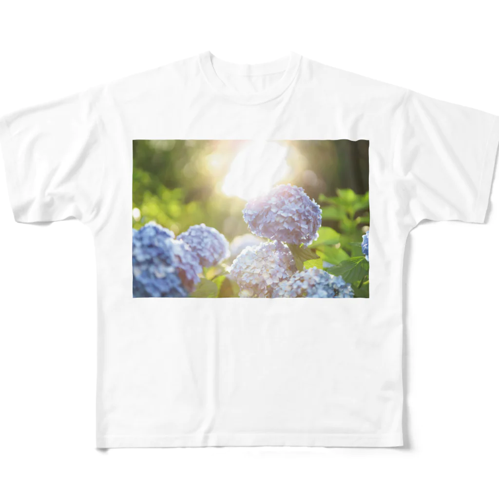 天乃鯱の暖かな日差しと紫陽花 All-Over Print T-Shirt