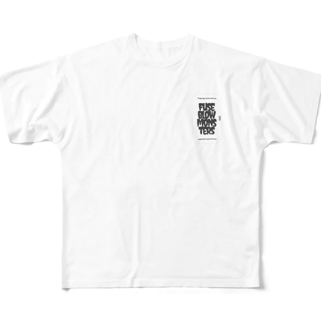 ルームシーワークスの人のFuseBlowMonstersモノクロロゴタイプ[FBM] フルグラフィックTシャツ