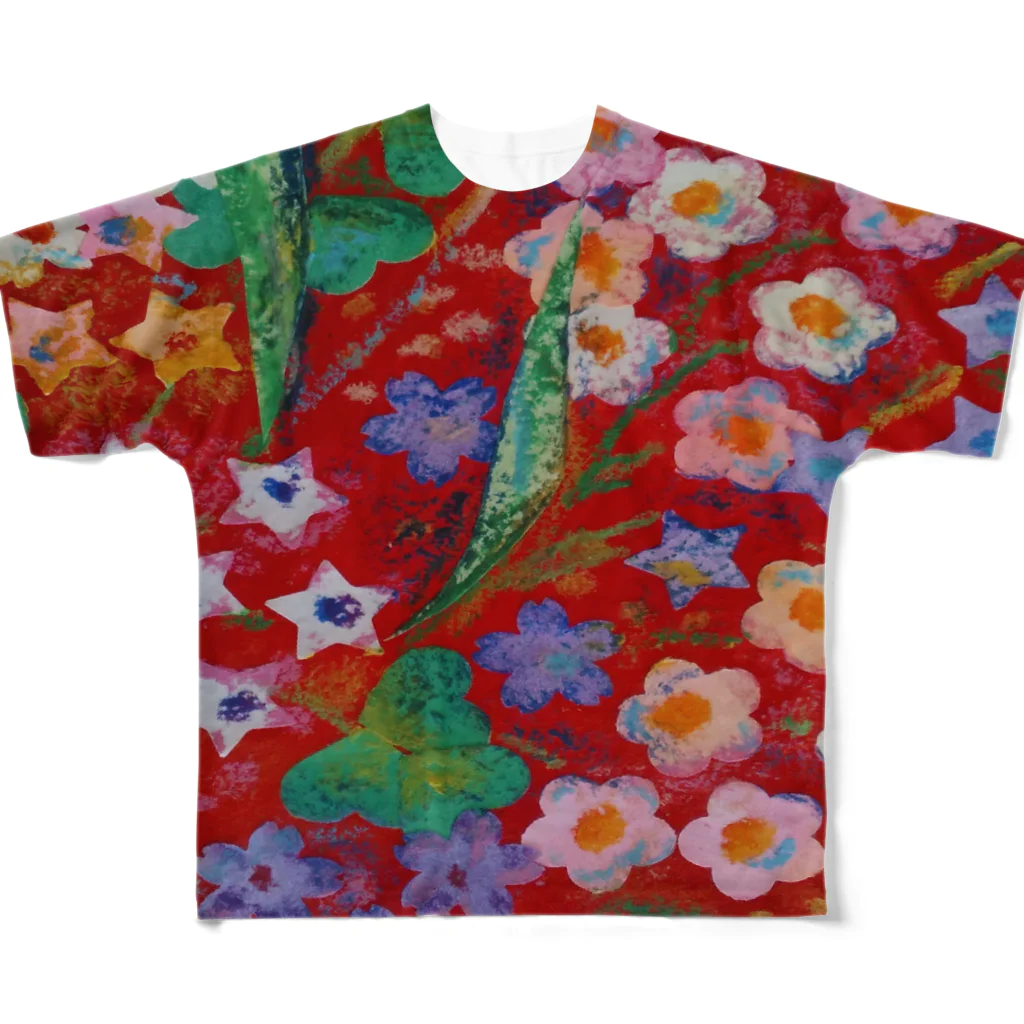 和歌の花-赤 フルグラフィックTシャツ