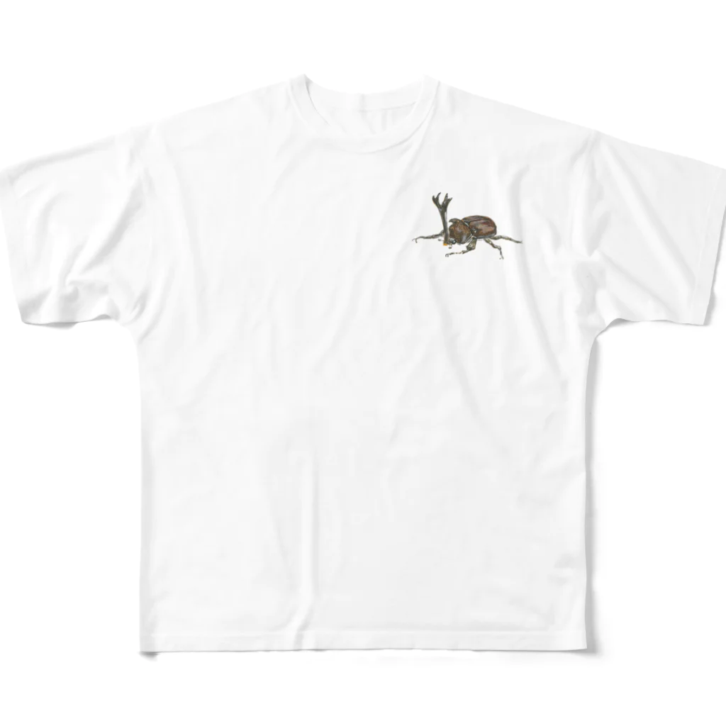 23_drawingの水彩画カブトムシ フルグラフィックTシャツ