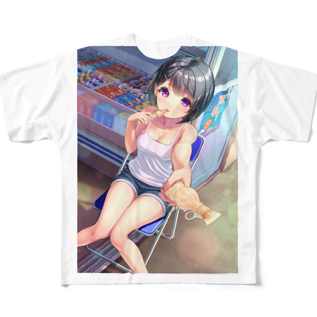 よこやまんじろうの朝食中の女の子イラストグッズ All-Over Print T-Shirt