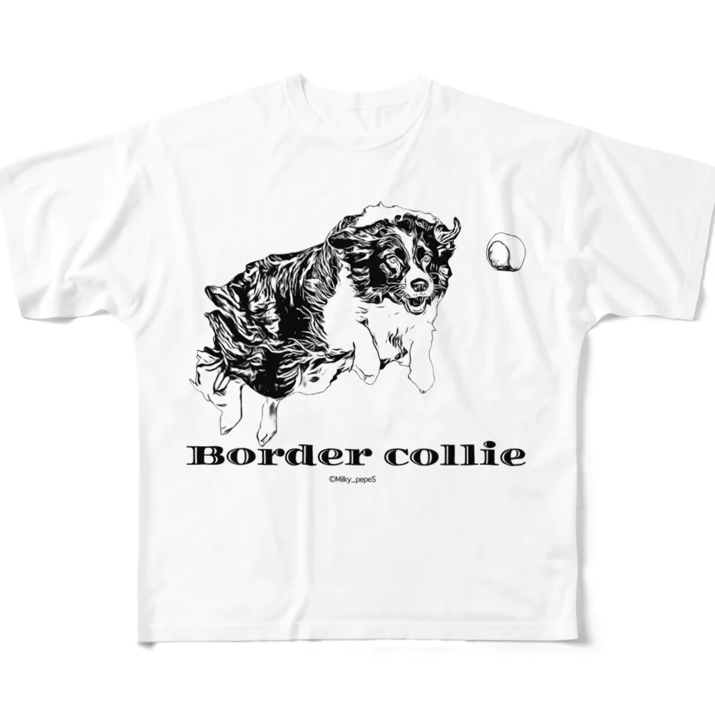 ユニークなワンちゃんデザインのお店のボーダーコリー モノクロデザイン All-Over Print T-Shirt