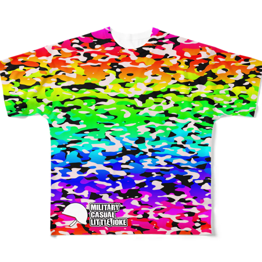 Military Casual LittleJoke のヘルメット付きロゴｘCasualCamo Rainbow フルグラフィックTシャツ