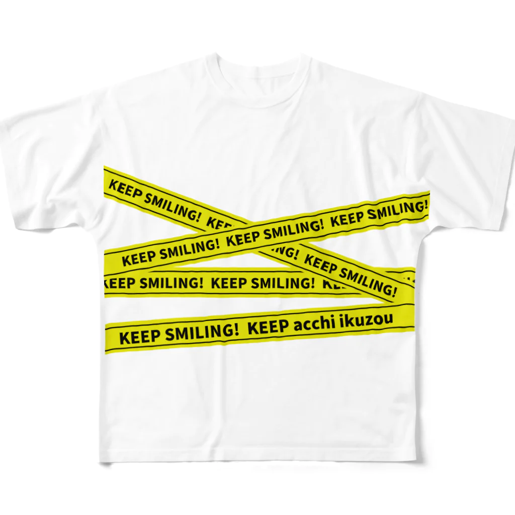 あっち幾三オフィシャルグッズのKEEP SMILING!　 フルグラフィックTシャツ