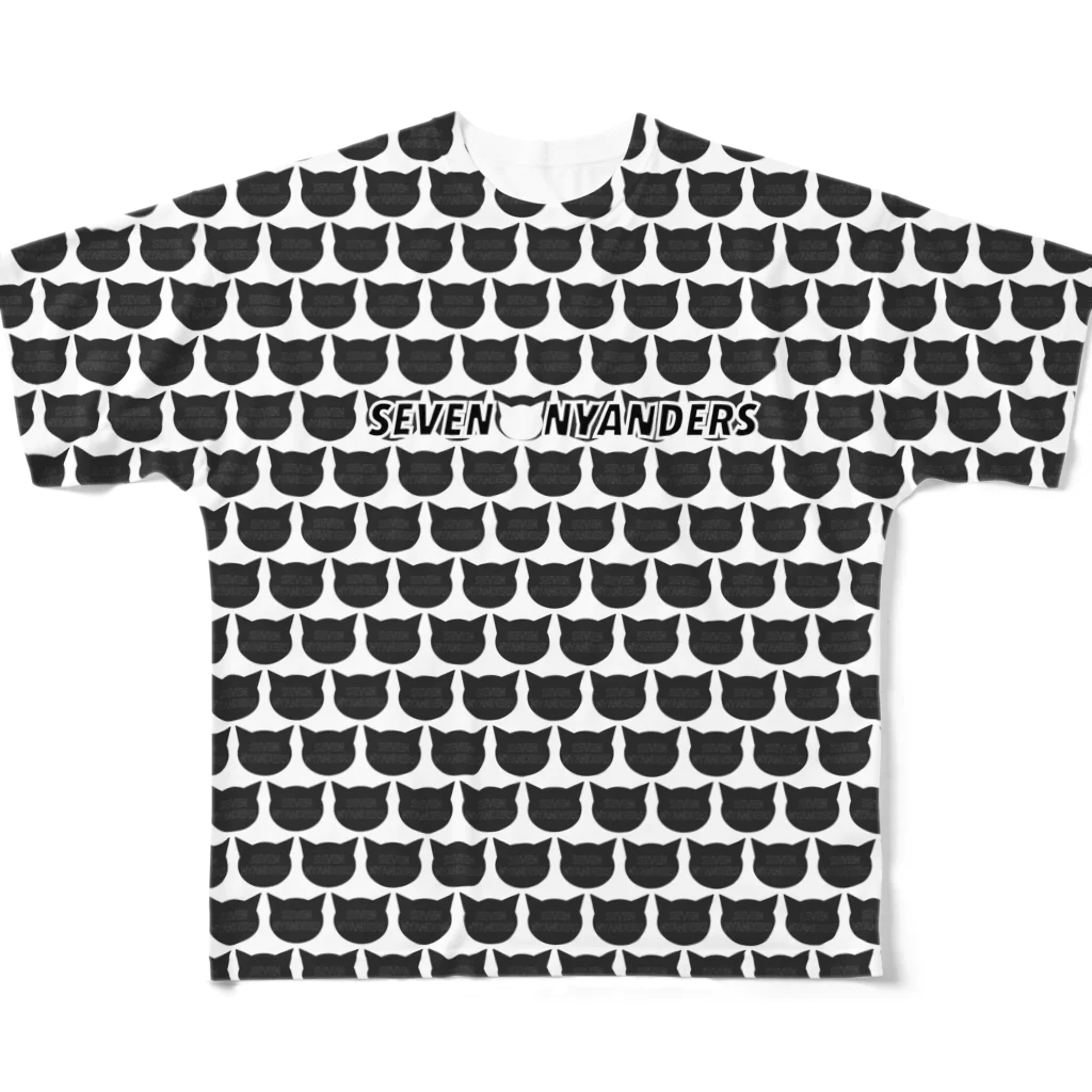 SEVEN NYANDERSのロゴ　グリッド　ブラック All-Over Print T-Shirt