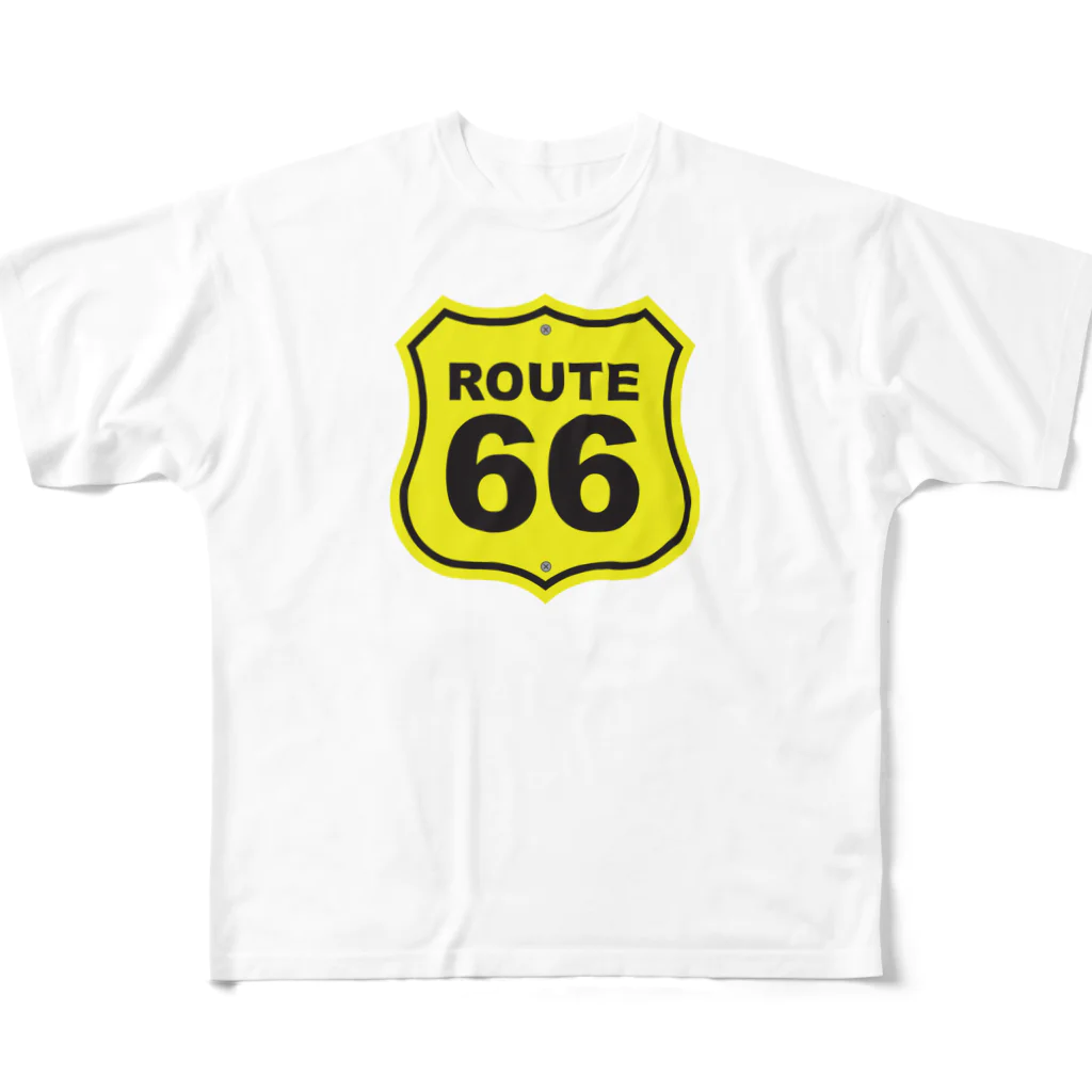 アロハスタイルハワイのU.S. Route 66  ルート66　イエロー All-Over Print T-Shirt