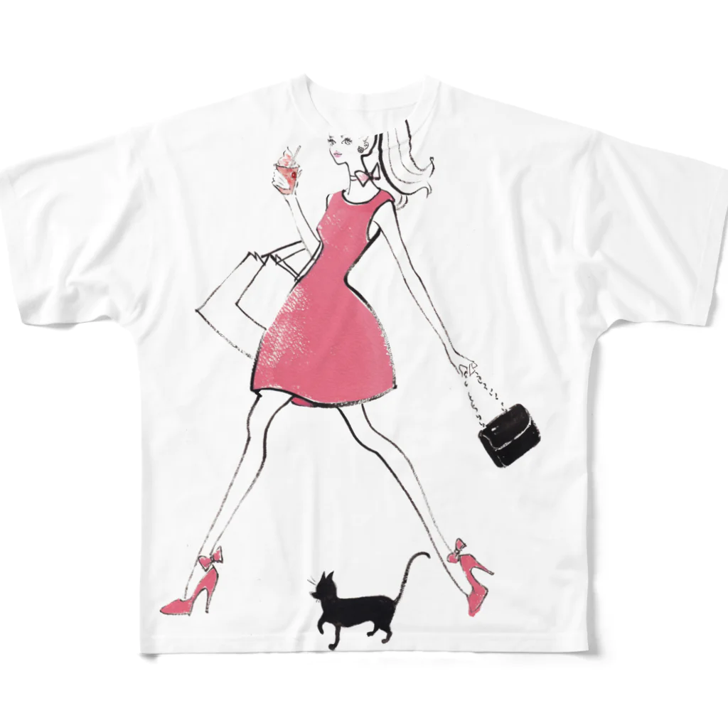 Jojo Yan | A Fashion Illustratorのいっぱい買い物に行こう All-Over Print T-Shirt