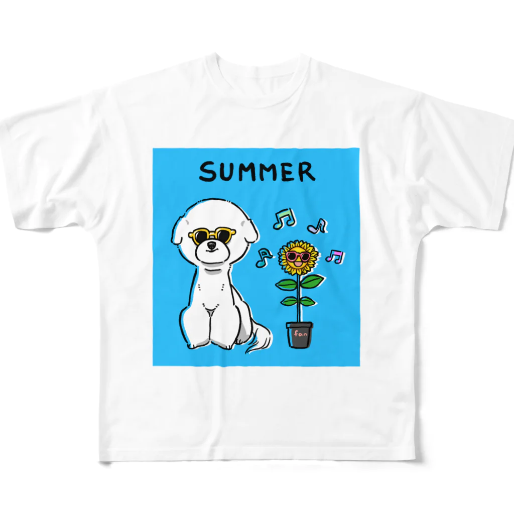 nagilier’s shopのサマーわんこ(背景カラー) フルグラフィックTシャツ