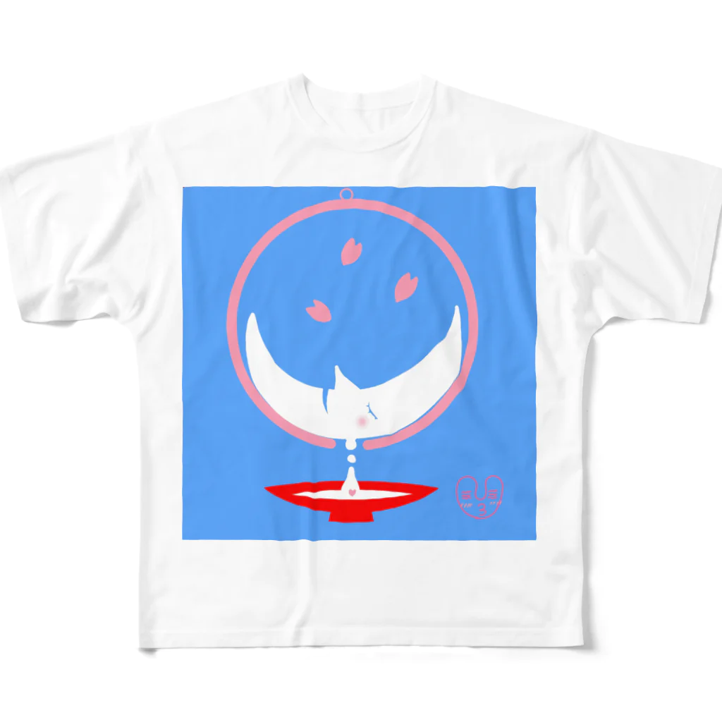 🌒夢OON MOON🌕　☆夢のお店🌒の昼間の月　ホワイトムーン　お月さまのお花見 フルグラフィックTシャツ