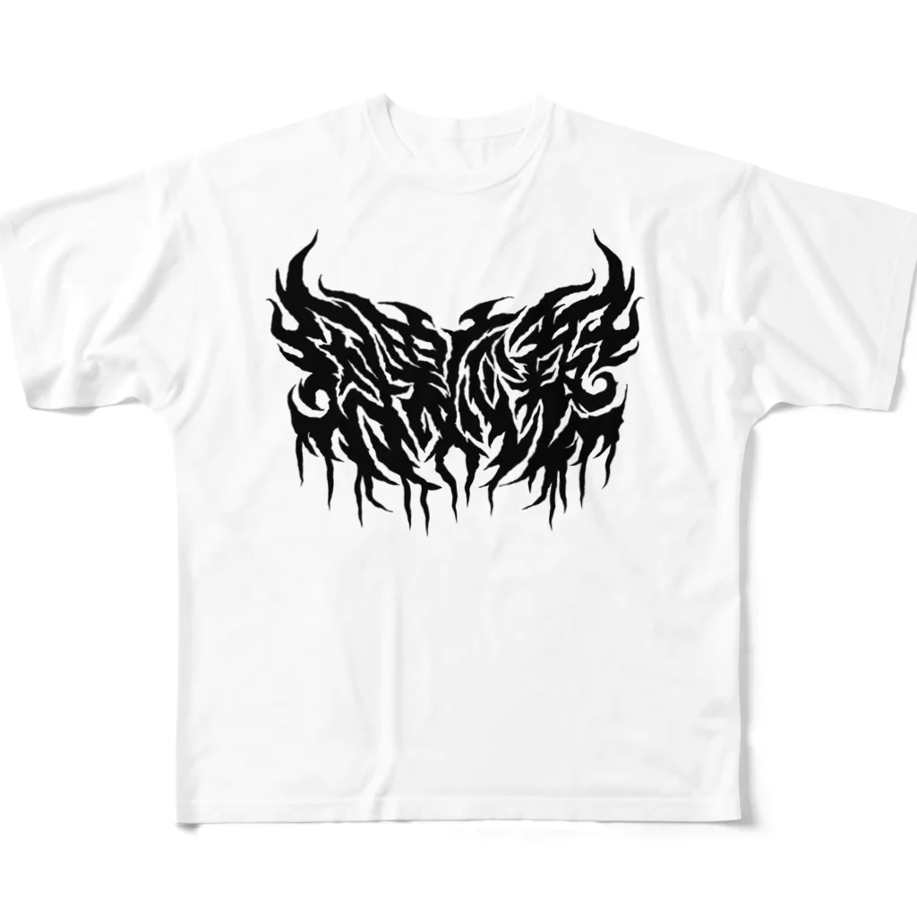 忍太郎の四字熟語 - 因果応報 Death Metal Logo デスロゴ  フルグラフィックTシャツ