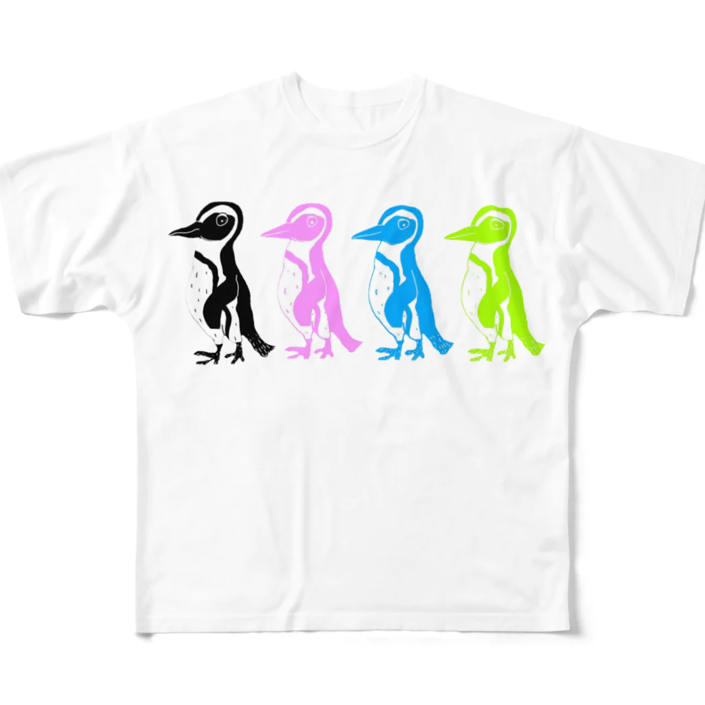 Fのカラフルケープペンギン フルグラフィックTシャツ