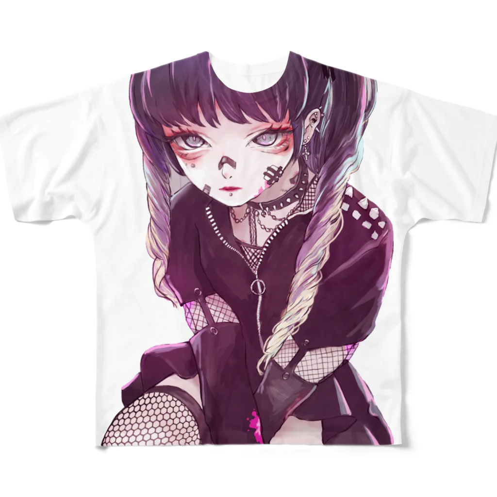 二猫/NIMOO -SHOPの地雷女子　フルグラフィックTシャツ All-Over Print T-Shirt