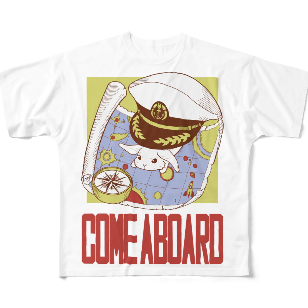 幸うさ.comの羅針盤と宇宙と船長うさぎ All-Over Print T-Shirt