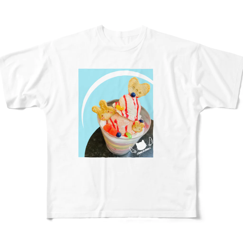 風の絵本のイチゴパフェうさぎクッキー フルグラフィックTシャツ