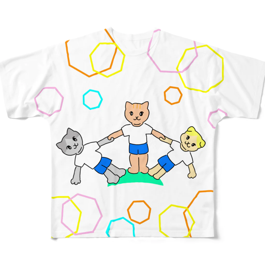 greetenの猫ちゃん組体操　運動会 All-Over Print T-Shirt