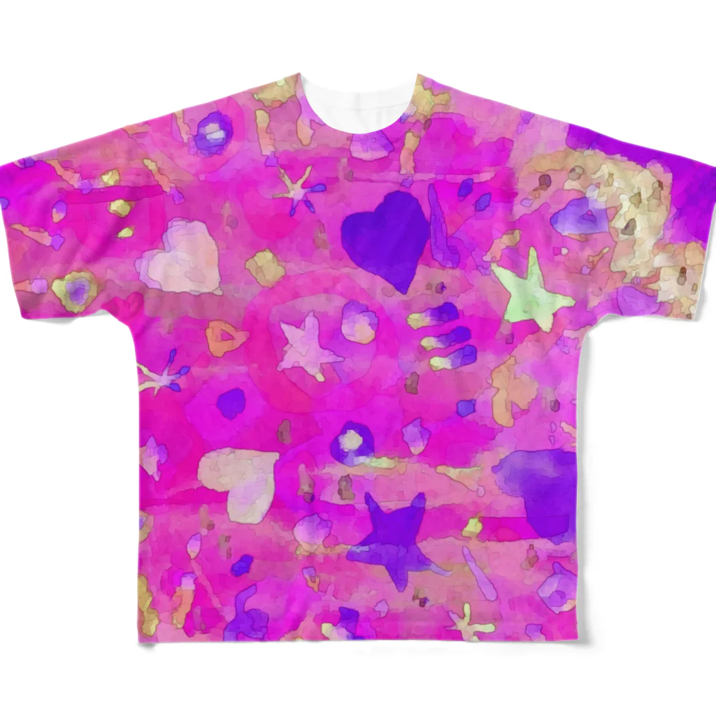 🐶シュナといろいろ🎨の⭐︎♡ (ピンク) All-Over Print T-Shirt