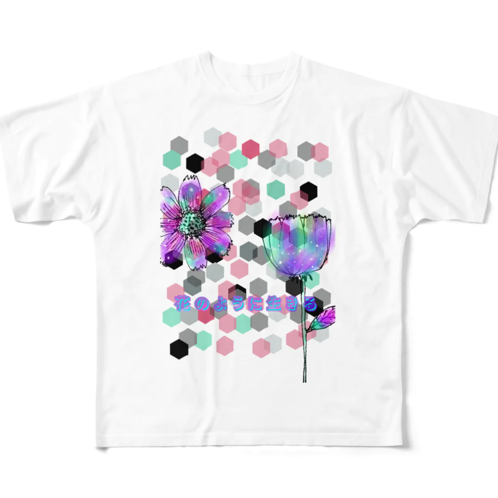 Yume zukin の花のように生きる フルグラフィックTシャツ