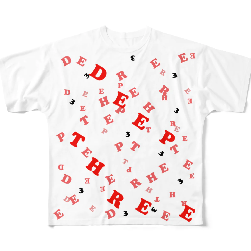 みゃみゅみぇっみょ（ばすけっと）のDEEP THREE（ディープスリー）ロゴTシャツ　レッド All-Over Print T-Shirt