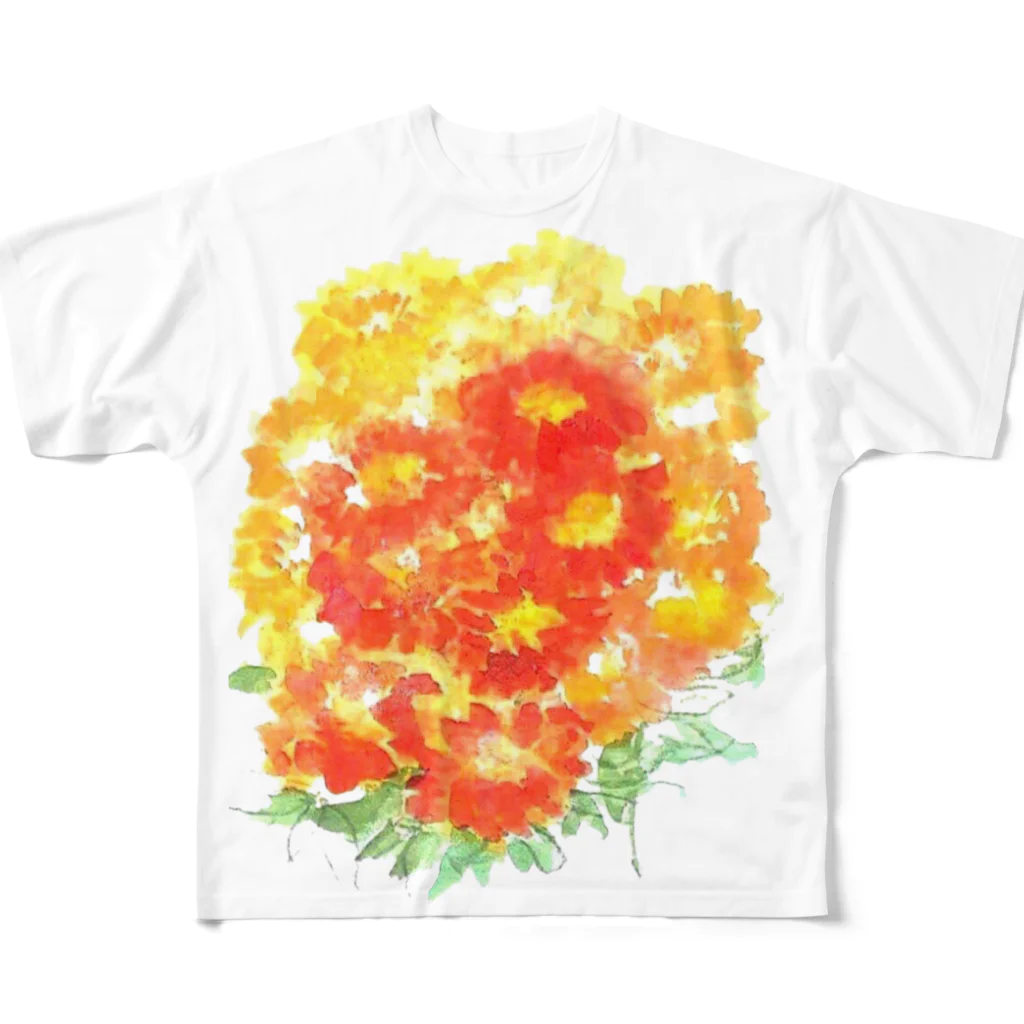 SUZURI.KEY-CHANの7月17日の誕生日花は「百日草」です！ All-Over Print T-Shirt