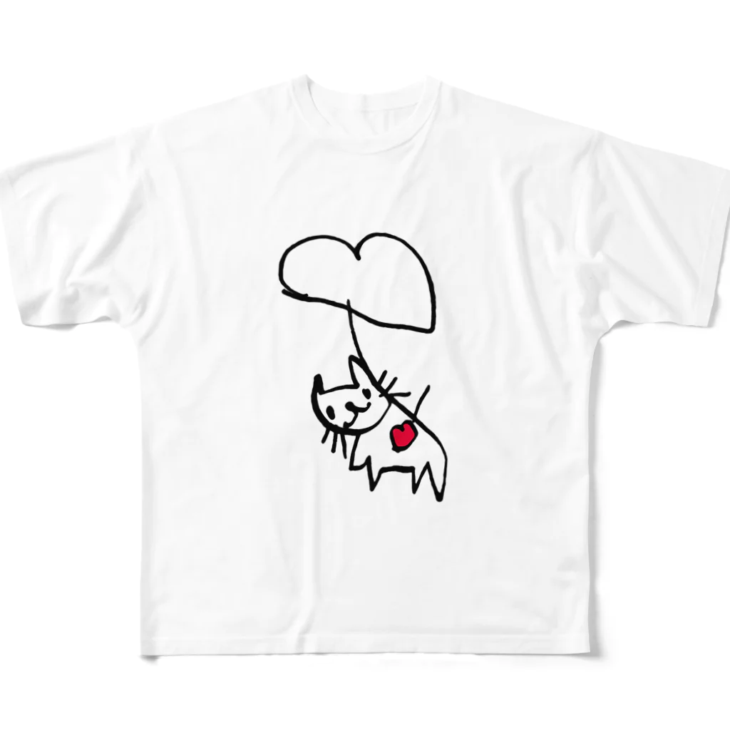 ふうせんねこのハートふうせんねこ フルグラフィックTシャツ