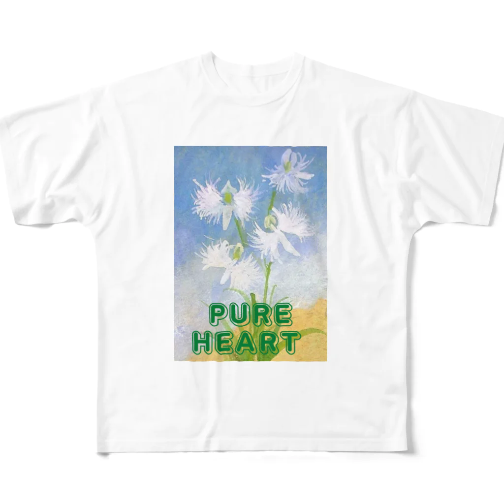SUZURI.KEY-CHANのサギソウ誕生日花7月25日 All-Over Print T-Shirt
