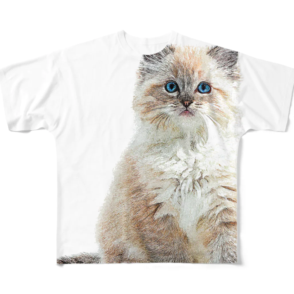 【CPPAS】Custom Pet Portrait Art Studioのとてもかわいいラグドールキャット フルグラフィックTシャツ