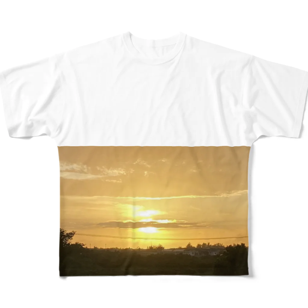 Cafe Lounge & Library pratimākrrm cĥā -ゆるやかな彫刻-の SLOW SUNSET 〜 池間島 All-Over Print T-Shirt