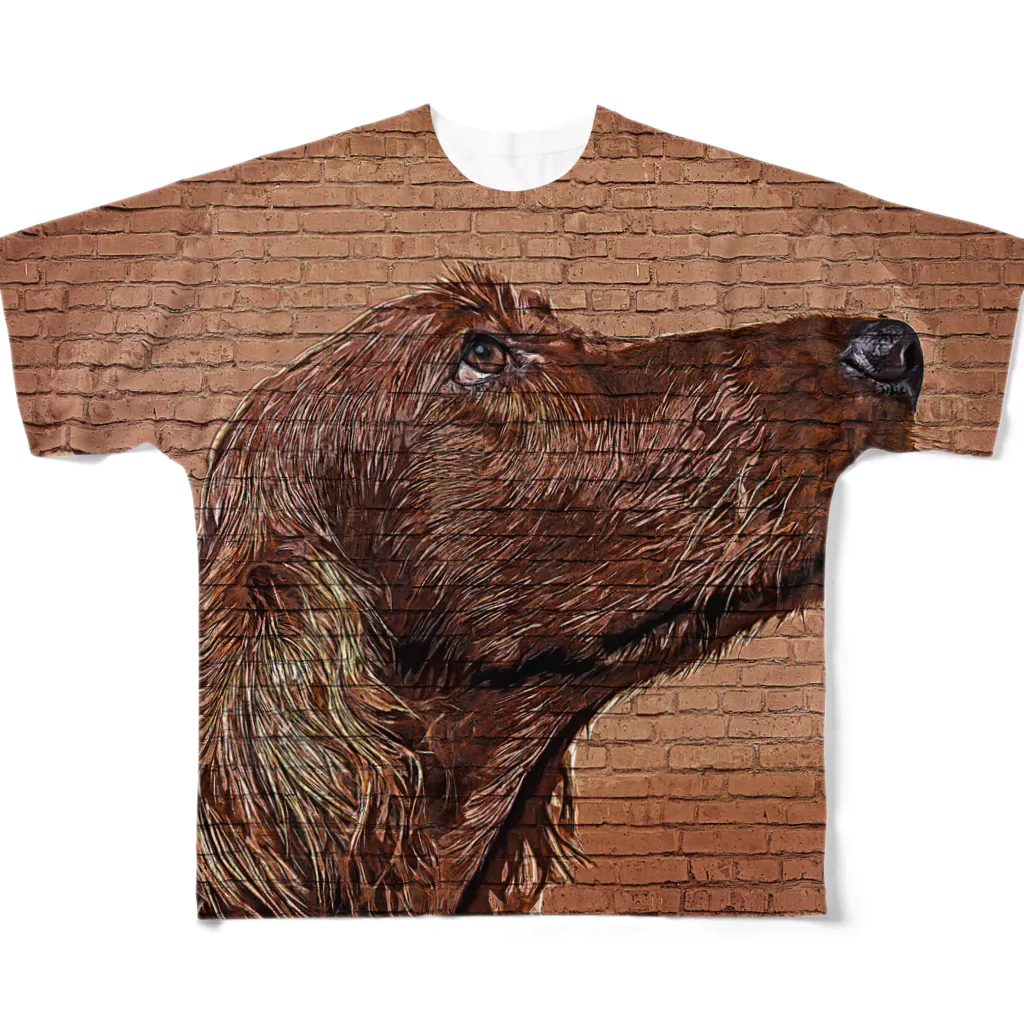 【CPPAS】Custom Pet Portrait Art Studioのアイリッシュセッタードッグ - レンガブロック背景 All-Over Print T-Shirt
