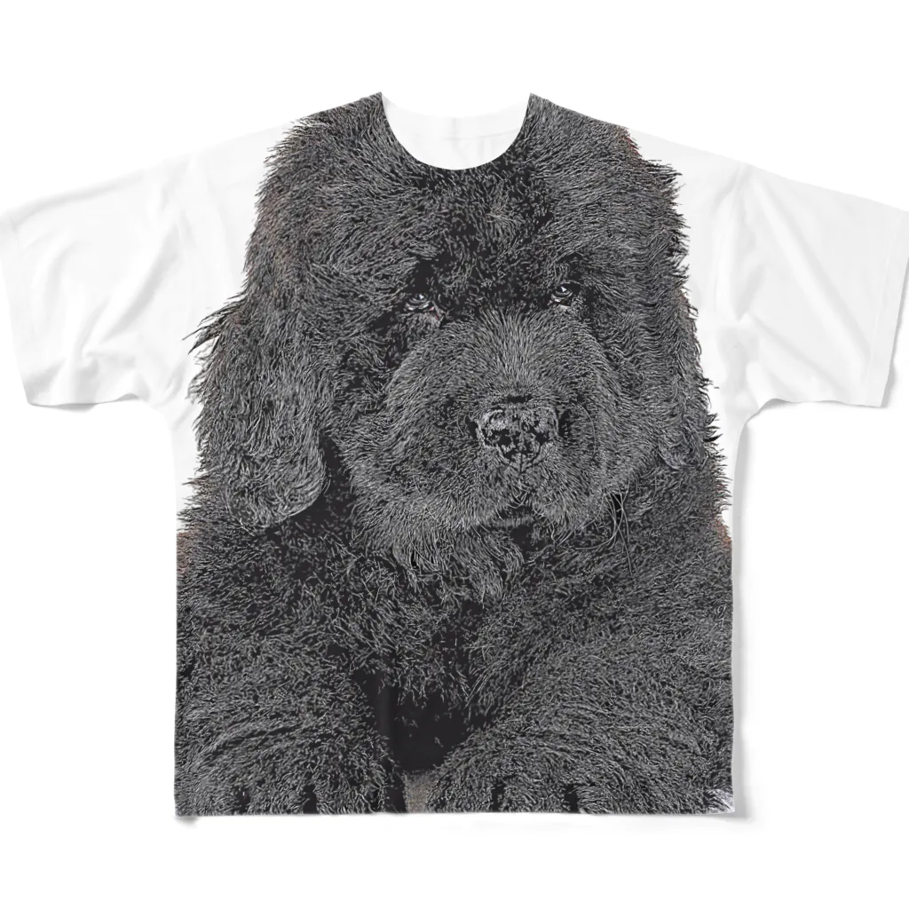 【CPPAS】Custom Pet Portrait Art Studioのニューファンドランドの子犬 フルグラフィックTシャツ