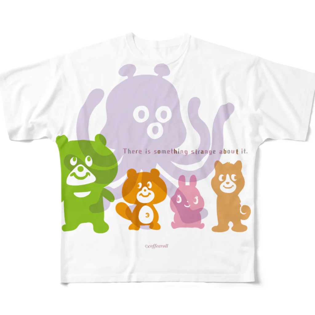 コーヒーロールの動物アンテナ フルグラフィックTシャツ