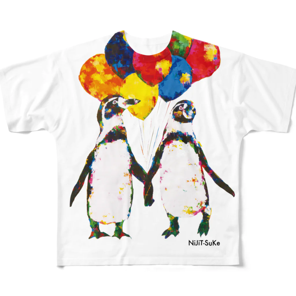 NiJi$uKeの風船ペンギン フルグラフィックTシャツ