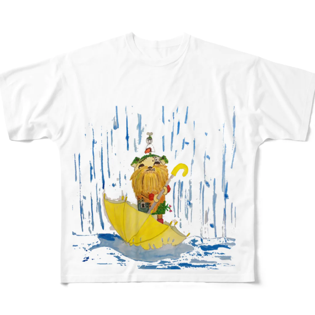 ねこぜや のグリちゃんと雨 フルグラフィックTシャツ