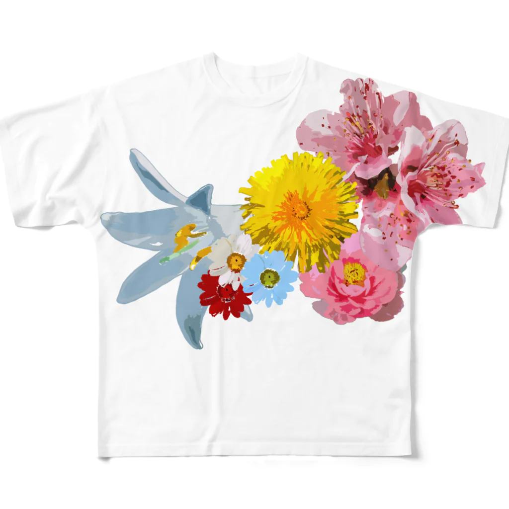 shi-chi Labo graph(詩一）の逆シンニョウの花々 フルグラフィックTシャツ