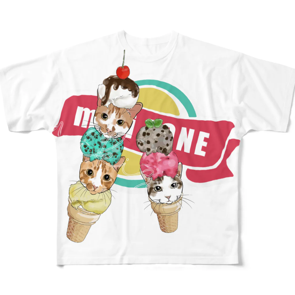 みきぞーん｜保護猫 ミッキー画伯と肉球とおともだちのrui & ram & ta-chan ice All-Over Print T-Shirt