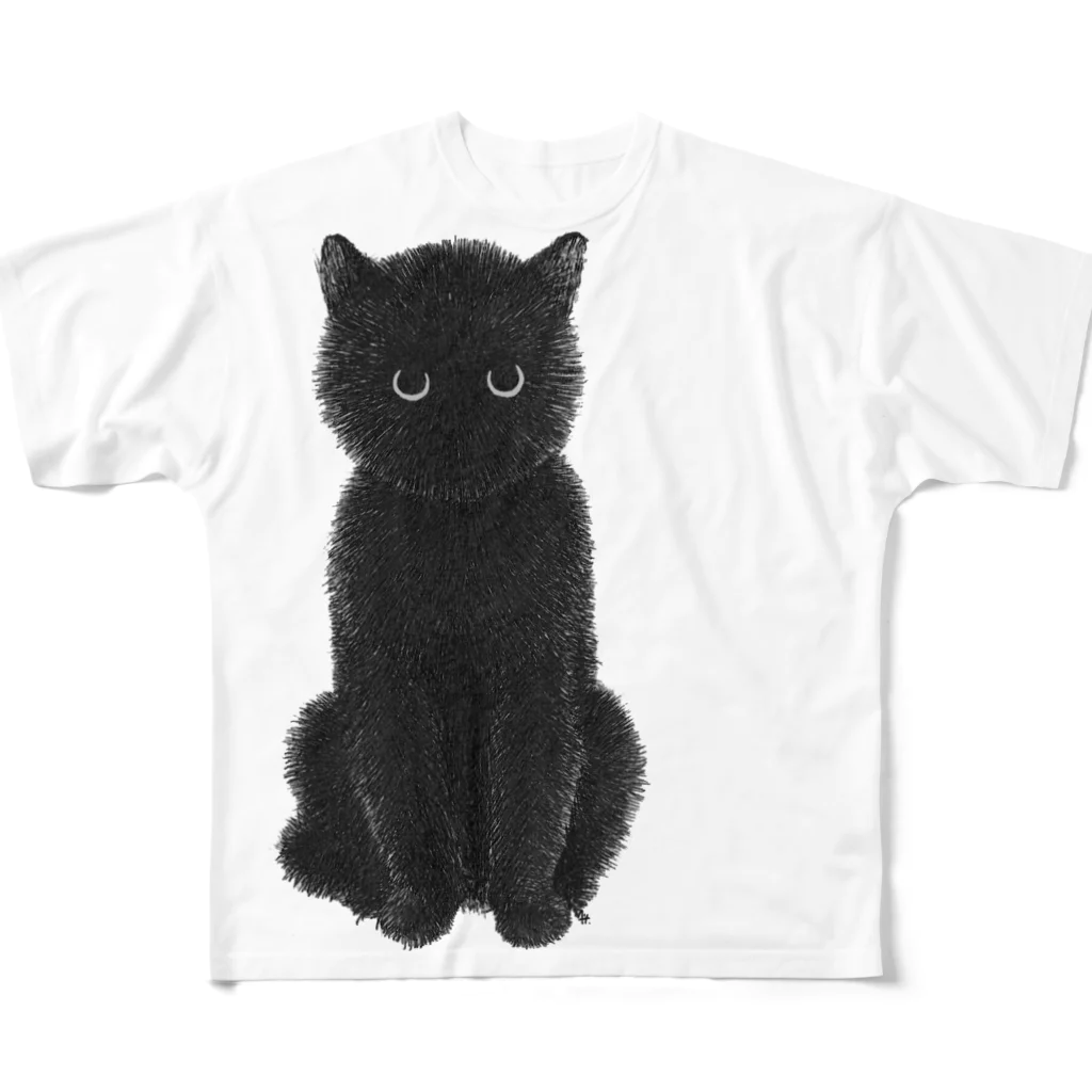 segasworksのふさふさの黒猫 フルグラフィックTシャツ