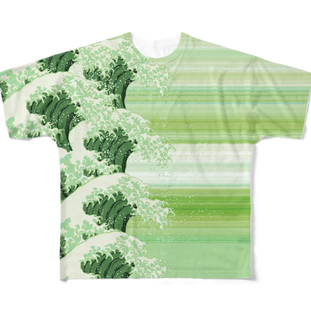 うずまきモンスターのグリーン沖波 All-Over Print T-Shirt