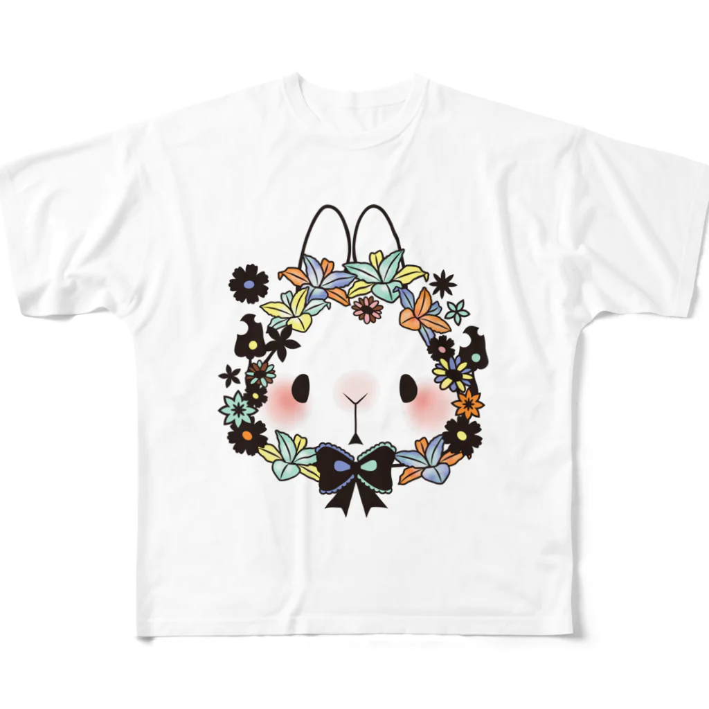 indigoのフラワーバニー(blue) All-Over Print T-Shirt