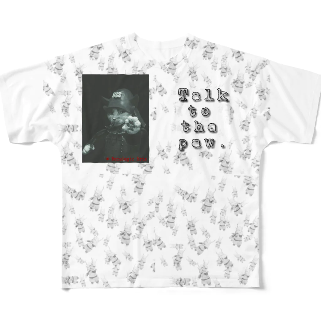 ネコロジックアーツの猫の手に言いな(モノクロ) All-Over Print T-Shirt