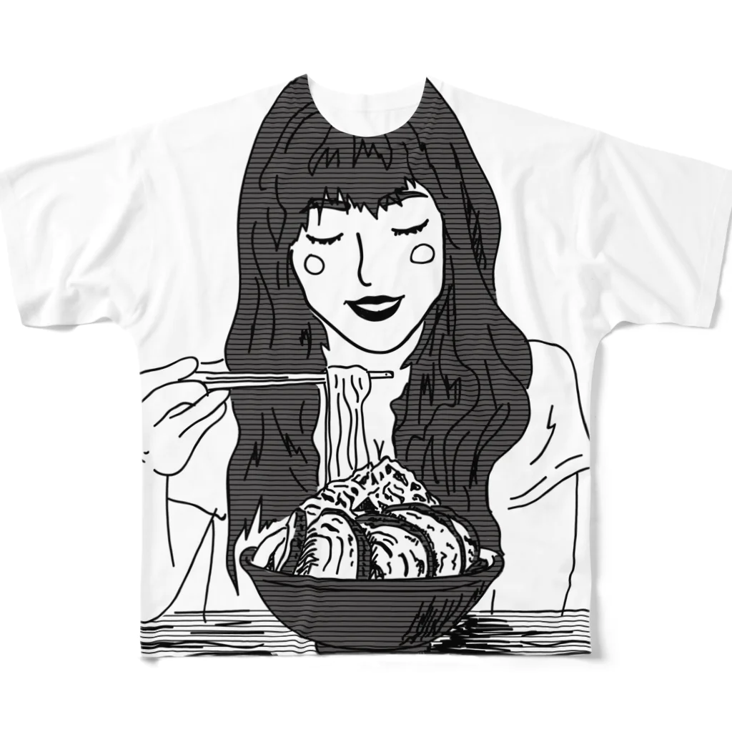 _g_h_illustrationのラーメン女子 フルグラフィックTシャツ