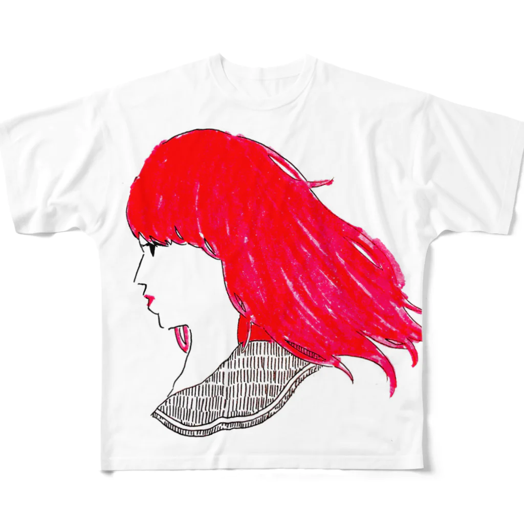 sayonara_nostalのなびく女の子 フルグラフィックTシャツ