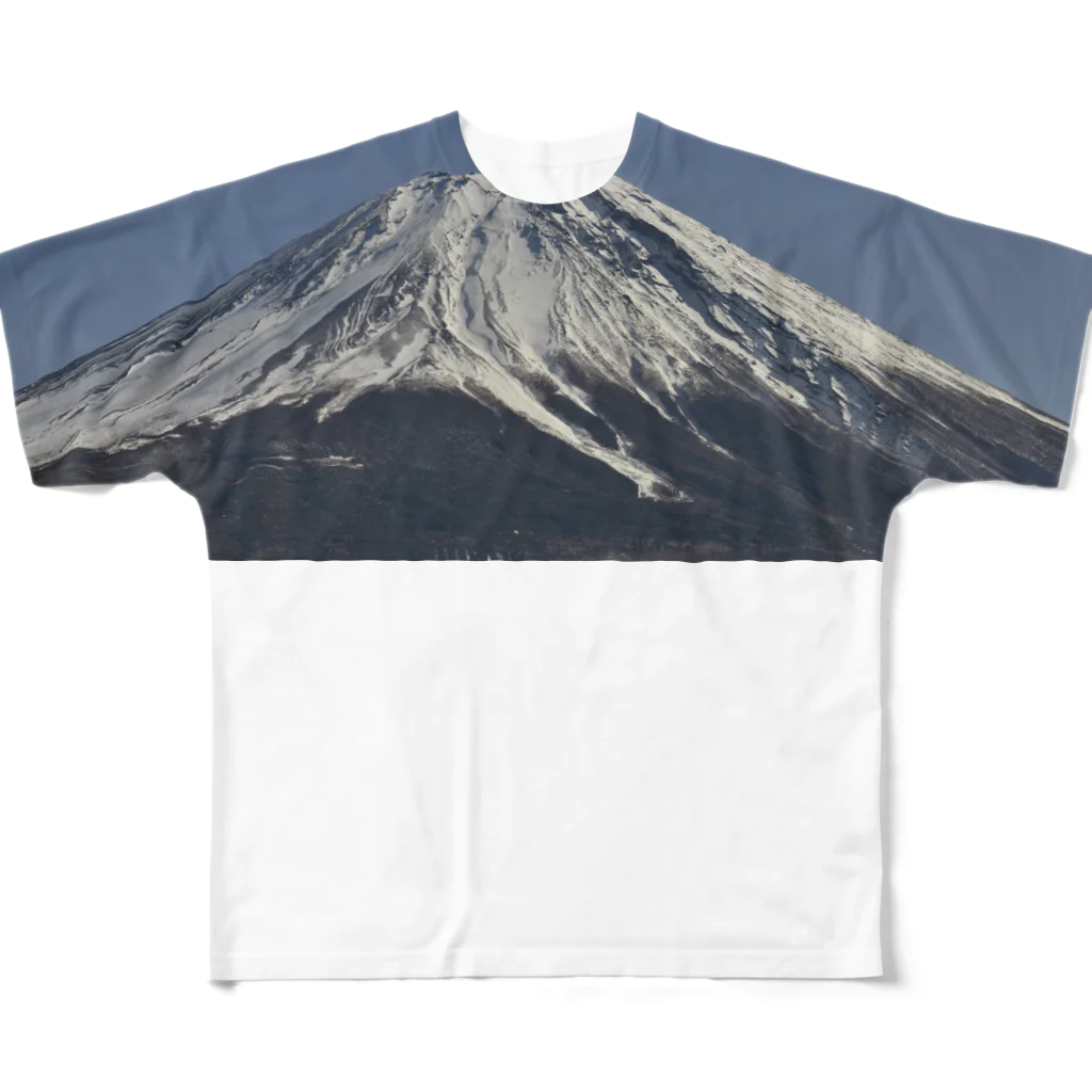 下田村の冠雪した富士山 フルグラフィックTシャツ