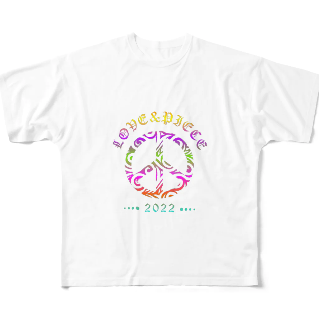 薈.collectionのLove＆peaceシリーズRainbowcolorバージョン フルグラフィックTシャツ