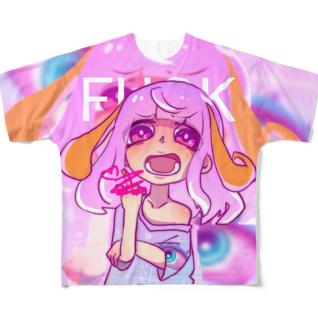 苺ろみるくの病みうさちゃん フルグラフィックTシャツ