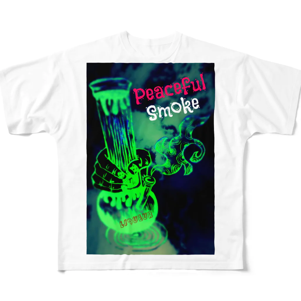 li9ueurのPeaceful Smoke フルグラフィックTシャツ