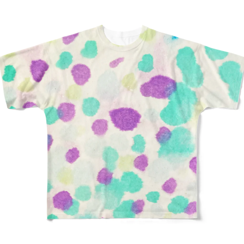 NPO_WHITE_CANVASの紫と黄緑のスパーク！ All-Over Print T-Shirt