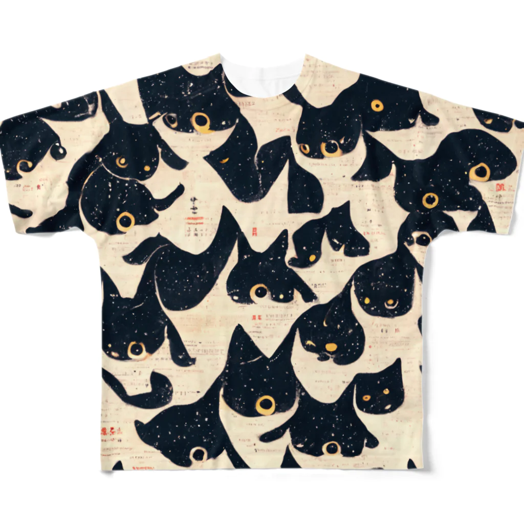 変なAIばっかのＴシャツ屋さんの黒猫　AI葛飾北斎 フルグラフィックTシャツ