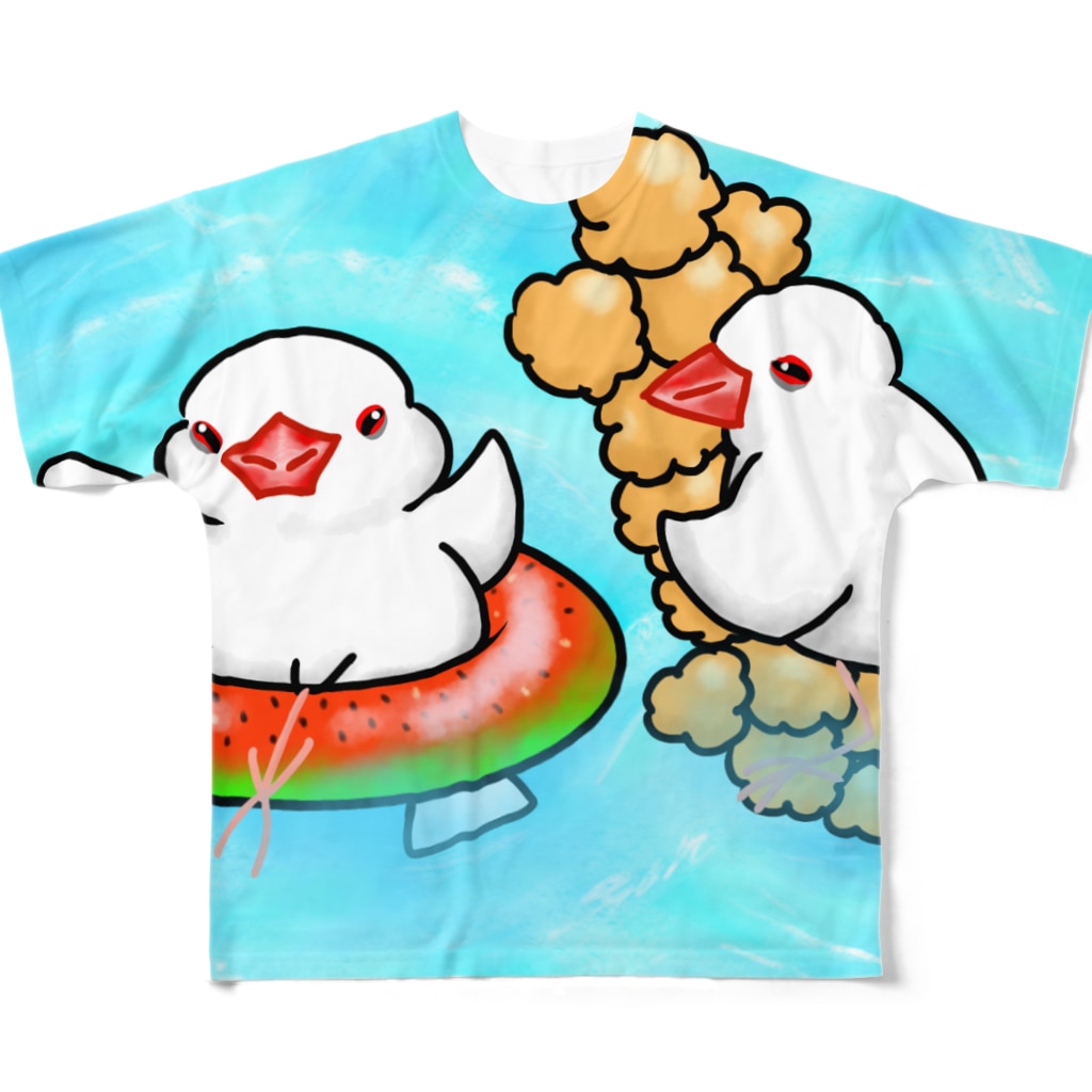 Lily bird（リリーバード）のぷかぷか水遊び文鳥ず All-Over Print T-Shirt